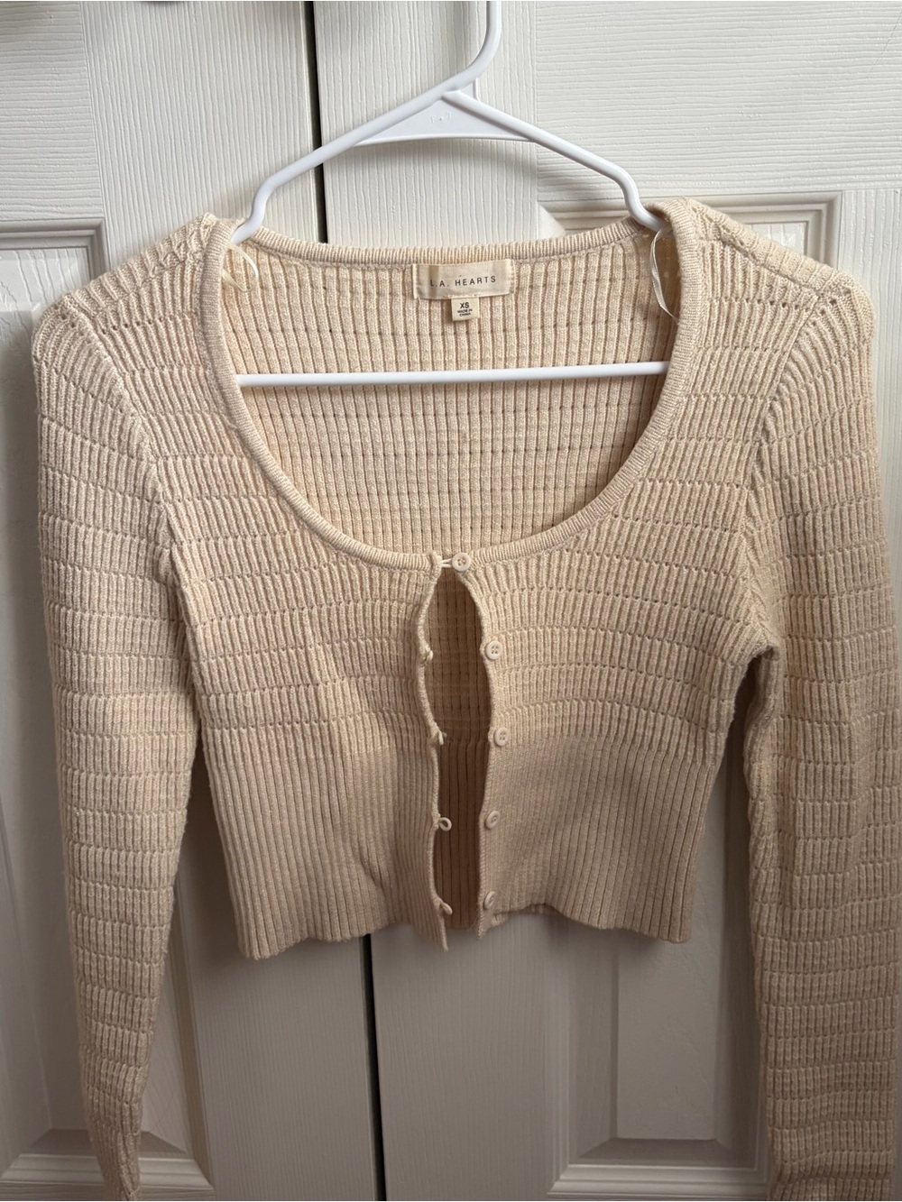 Pacsun Cream Cropped Ribbed Button Cardigan